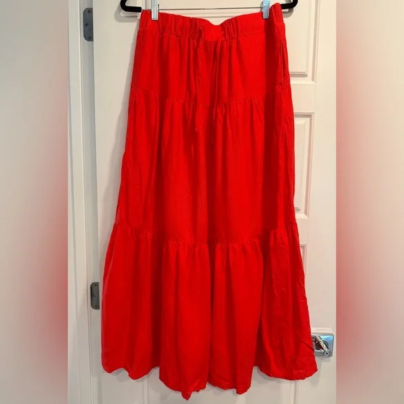 Nicole Miller Linen Blend Skirt Set Womens Medium Tiered Maxi Vacation Cruise - Picture 4 of 12